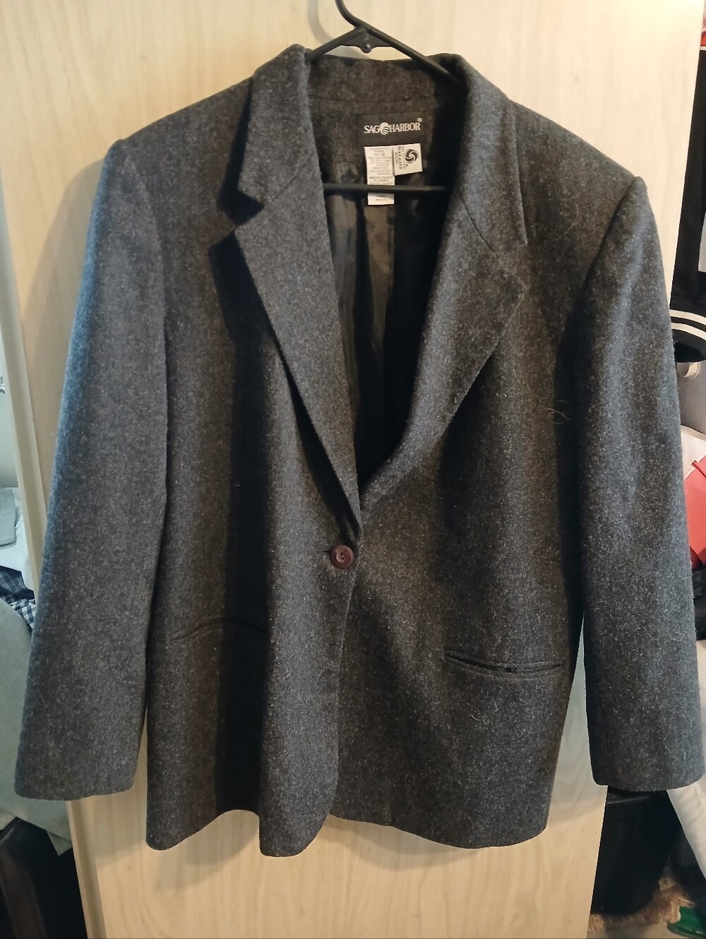 Sag Harbor Women's Plus Size 18 Gray Wool Blend One Button Blazer